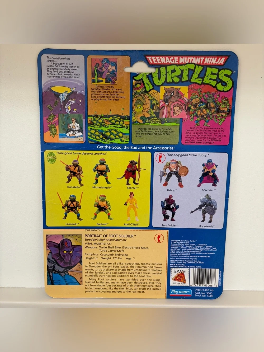 VTG 1988 Teenage Mutant Ninja Turtles Foot Soldier Cardback TMNT 10 Back Card